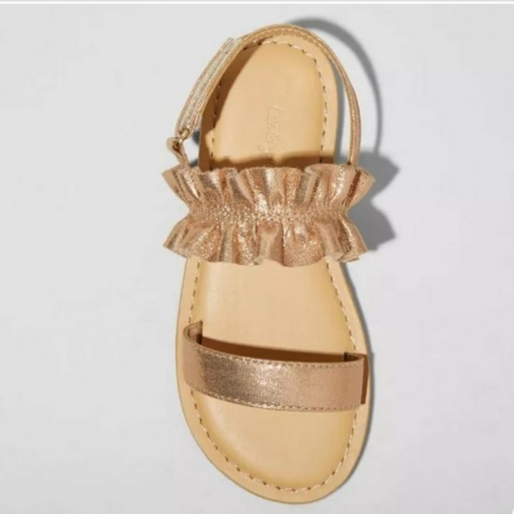 Cat & Jack Toddler Girls' Dita Sandals Rose Gold Hook & Look Closure Size 5 - Picture 3 of 6